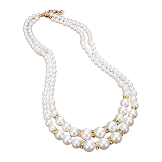 White Faux Pearl Necklace Ladies 2 Strands Beads Choker Elegant Layered Necklace Jewelry for Dating Weddings Parties