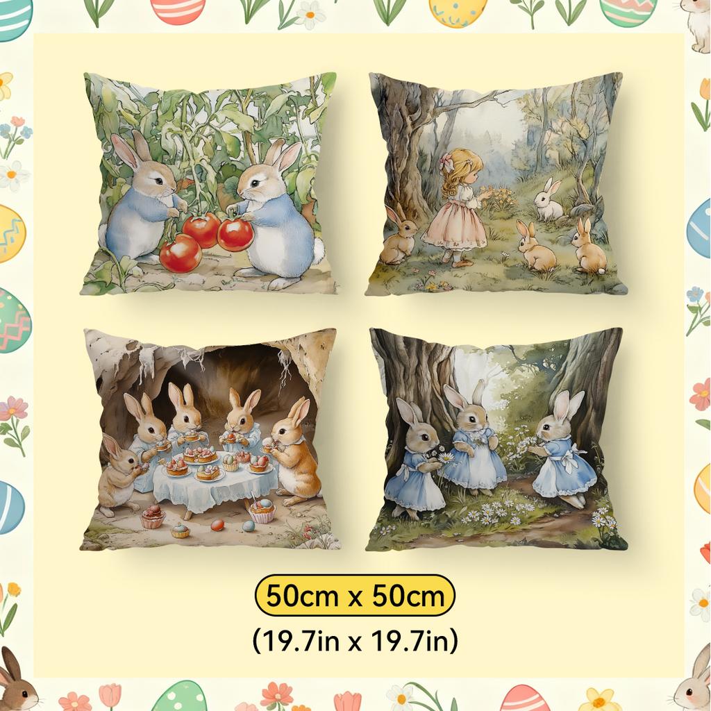 Easter Spring Bunny Cushions Pillowcase Polyester Cushion Cover Throw Pillow Pillowcover Home Car Sofa Decor