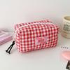 Pen Bag Korean Plaid Stationery Bag Cloth Pencil Pouch Plaid Heart Pencil Case  Office