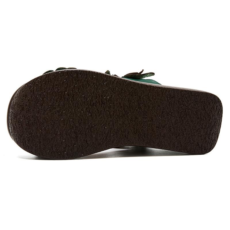 Fashion GKTINOO Genuine Leather Summer Shoes Women Slippers Wedges Outside Slides Flowers 2025 New Handmade Concise Ladies Slippers