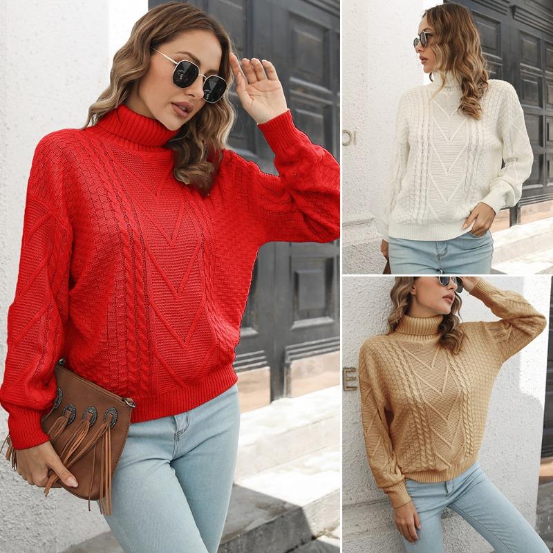 Women S Loose High Neck Long Sleeve Knit Sweater