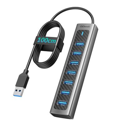 GiGimundo Alüminyum Alaşımlı 7 Port USB Hub USB Port Hub 1M Kablo Hafif Ek Güç Kaynağı Port Genişletme Hub Yüksek Hızlı 5Gbps Veri