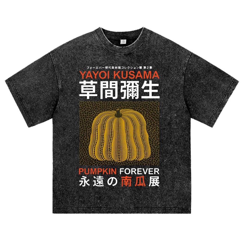 Japanese Artist Yayoi Kusama Pumpkin Eyes Art Show Vintage Washed T Shirt Unisex Unisex Clothing High Quality Short Sleeve Tshirt
