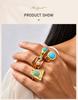 Boho Natural Stone Statement Ring for Women, Geometric Shield Multi Layer Open Band, Aesthetic Stackable Jewelry