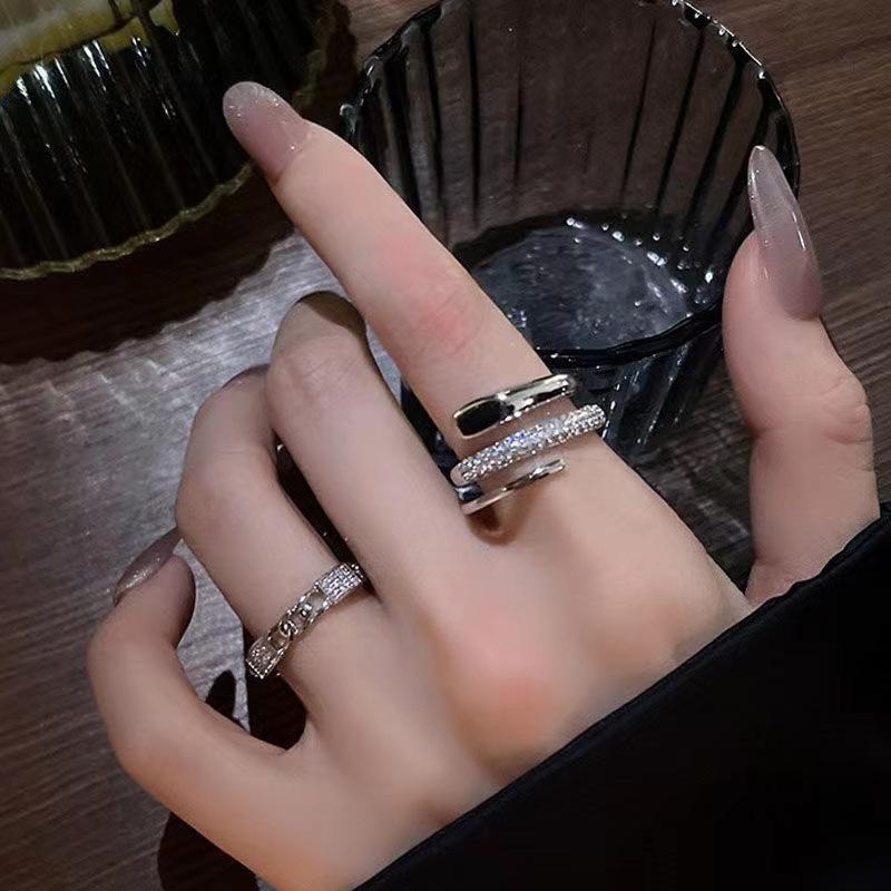 Sliver Color Geometric Winding Open Rings For Women Men Y2K Exquisite Shiny Personality Finger Ring Jewelry Party Gift
