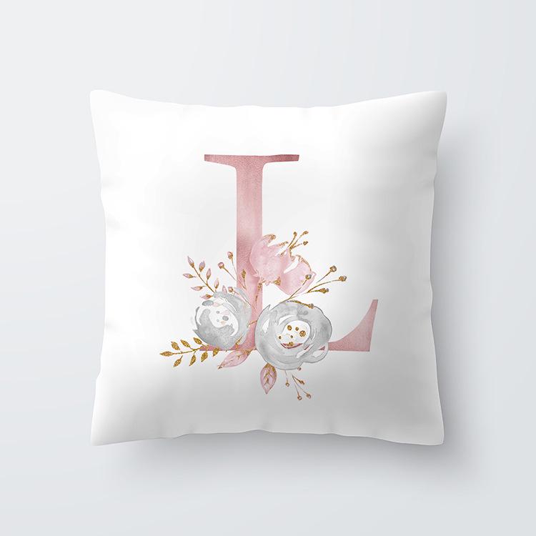 Pink Letter Decorative Floral Pillow Gold Alphabet Cushion for Sofa Polyester Pillowcase Decoration Salon