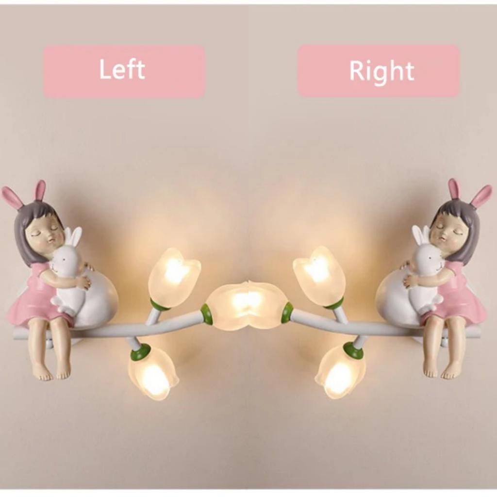Girl Rabbit Wall Lamps Children's Room Wall Light for Bedroom Bedside Hallway Lighting G4 LED Flower Decorative Night Lamps