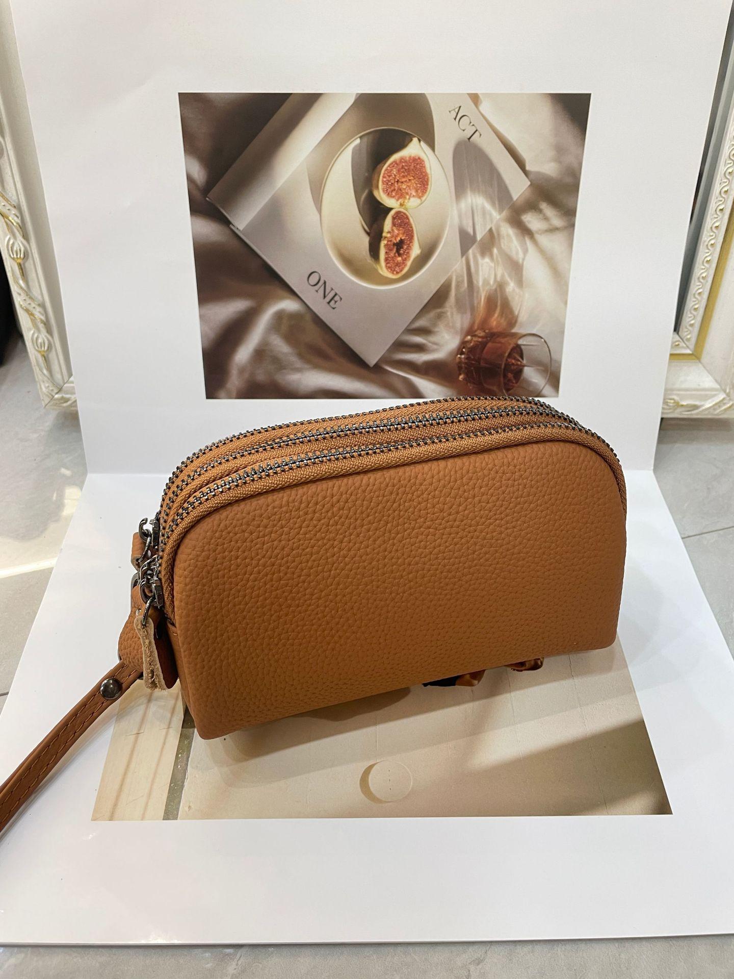 

Женская сумка из коровьей кожи Niche Design, новая, с тремя молниями, для мобильного телефона, женская сумка из натуральной кожи, клатч, мягкая кожа