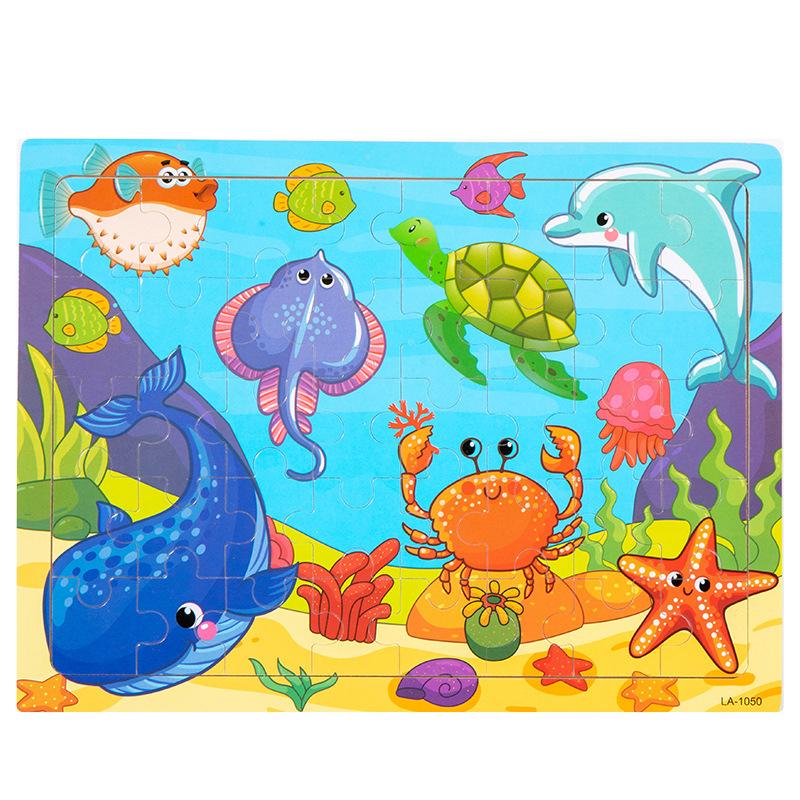 Wooden 40-piece puzzle, children's animal dinosaur cartoon wooden plane puzzle, baby early education educational toys