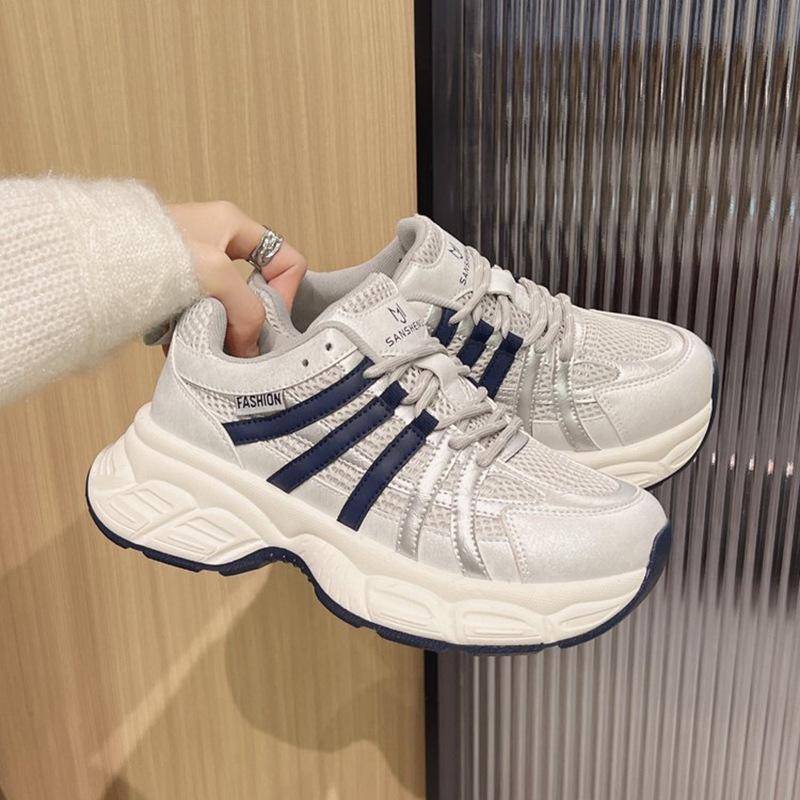 

Модные серые туфли Paris, демонстрирующие ноги, на небольшой платформе, женские туфли для папы, новинка 2025 года, весна и осень, легкие, увеличивающие рост, спортивные туфли 40 синий