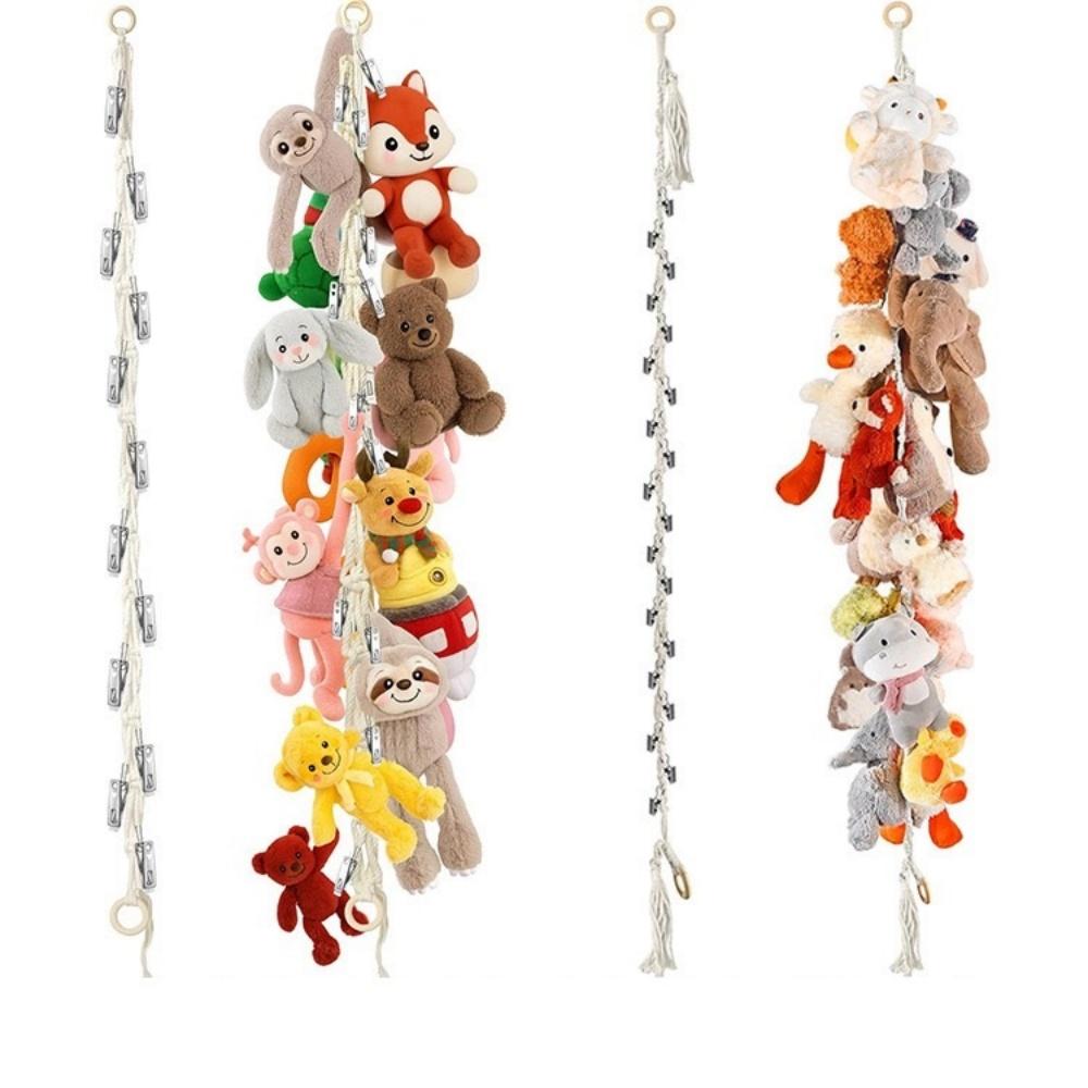 Cotton hanging storage chain, for storing plush animals. Each Bohemian-style display chain is equipped with 20 metal clips, suit