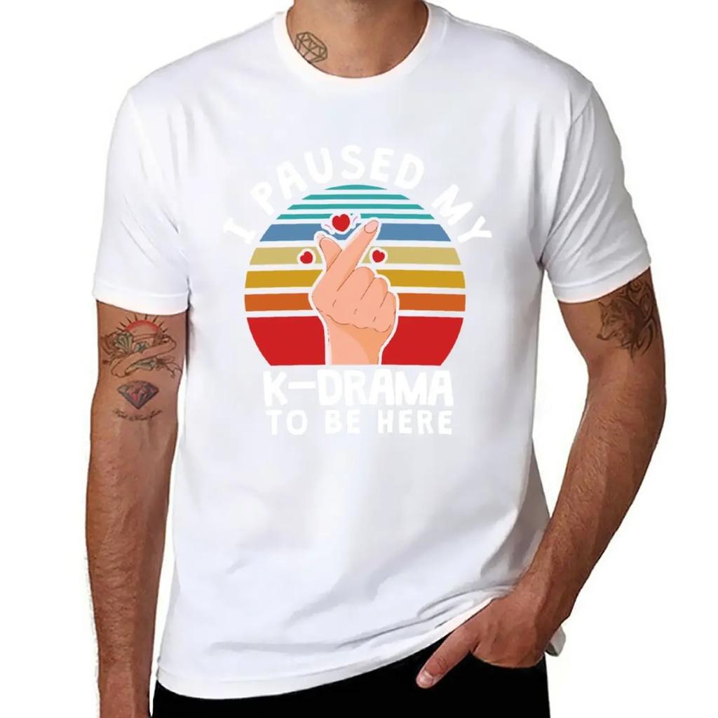 I paused my K-Drama to be here, KDrama T-Shirt korean fashion boys whites Men's t-shirts