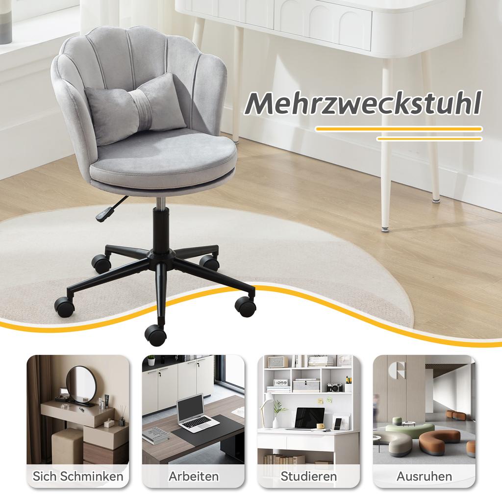 Modern Design: Dressing Chair, Office Chair, Petal-Shaped Backrest, Butterfly-Shaped Lumbar Cushion, Height-Adjustable, Soft Seat Cushion.