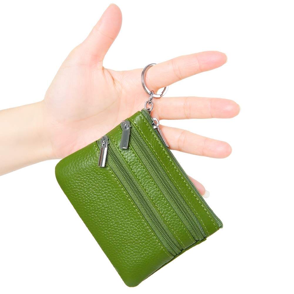 Women's Genuine Leather Coin Purse Mini Pouch Change Wallet with Keychain NEW Three Zipper Fashion Multicolor
