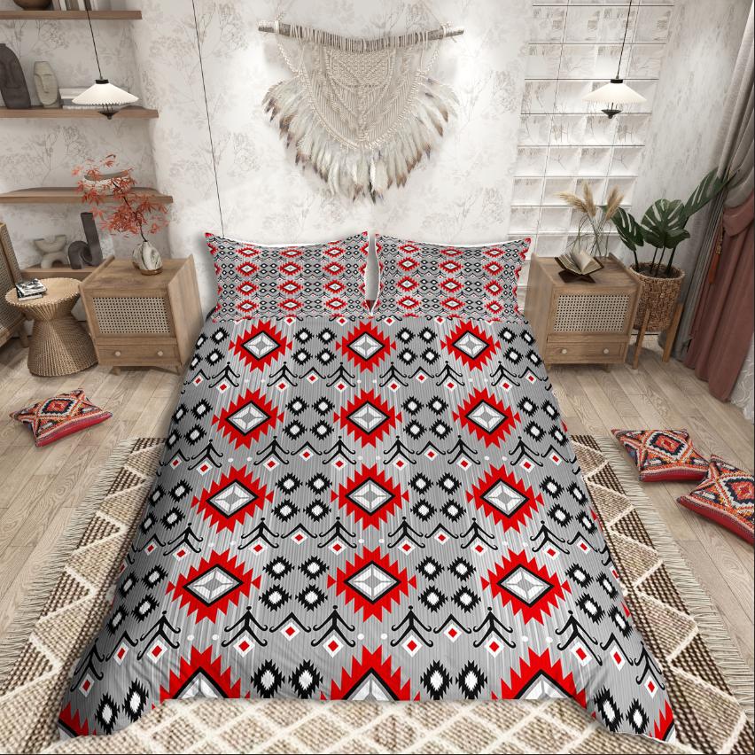 Homewish Tribal Aztec Duvet Cover Set,Bohemian Theme Bedding Set for Teens,exotic Style Decor