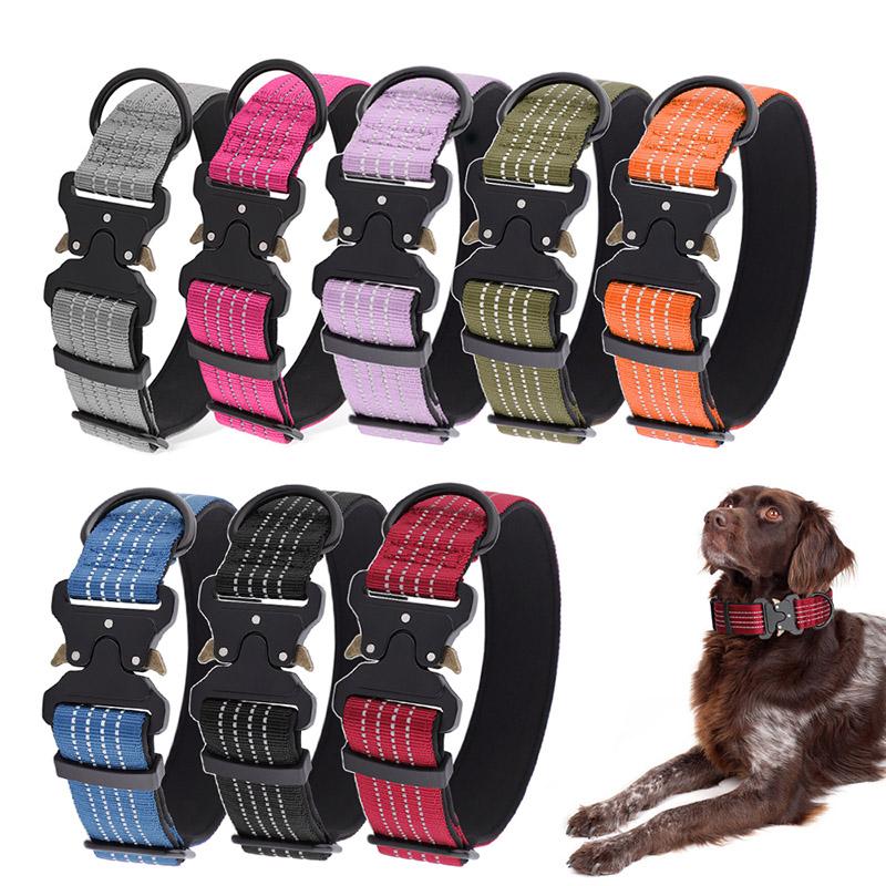 Heavy Duty Tactical Dog Collar with Quick Release Buckle Adjustable Reflective Pet Collar for Medium Large Dogs Outdoor Training