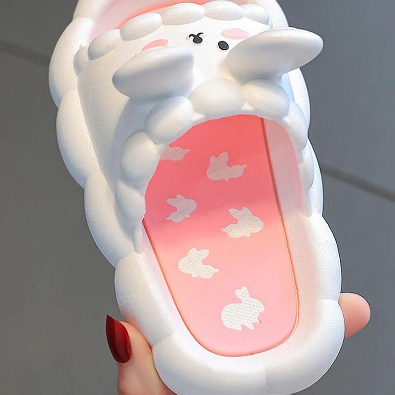Kids Summer Cute 3D Rabbit Slippers Non Slip Breathable Soft Home Bathroom Sandals For Girls