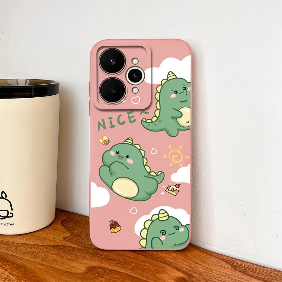 Cartoon Case For Realme 15 Pro Cute Dinosaur Liquid Silicone Lens Protection Back Cover Soft Phone Cases For Realme 15Pro 5G