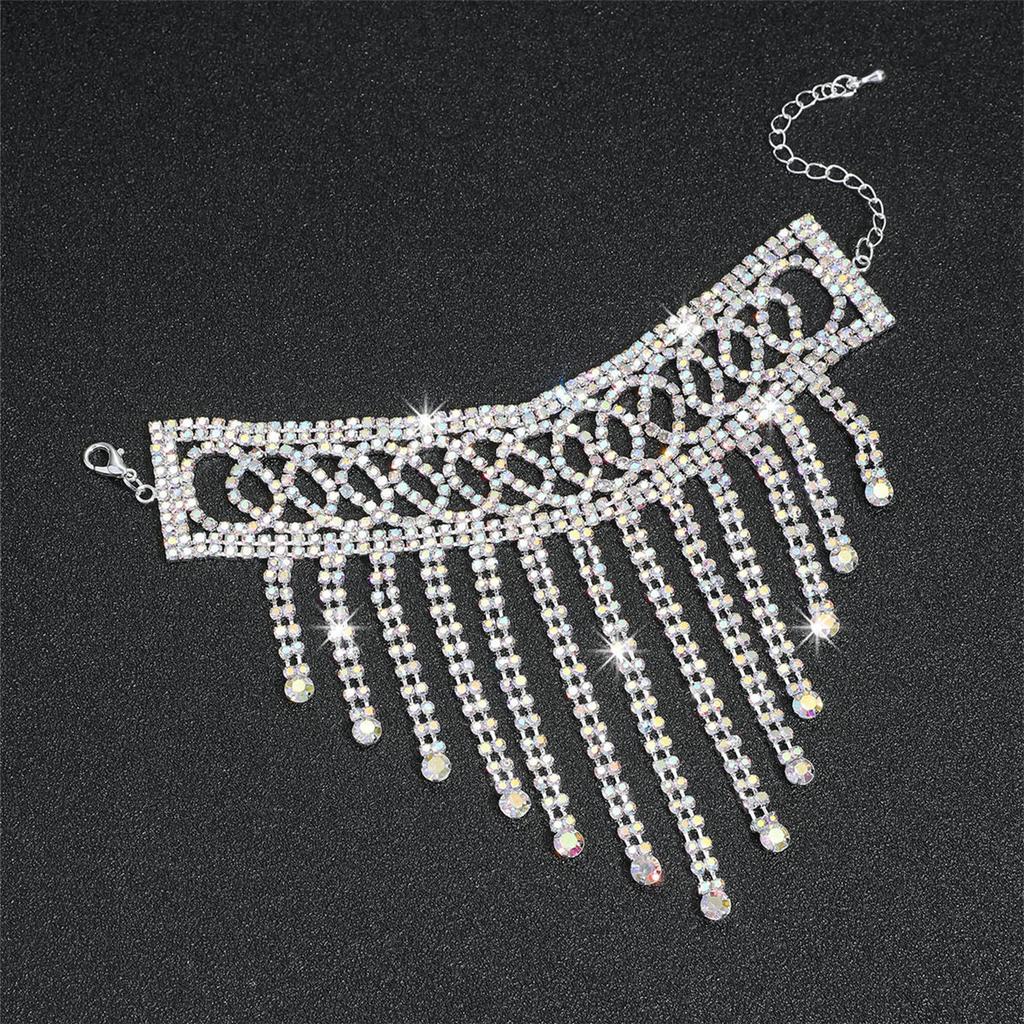 Super Flash Wide Edge Hollow Rhinestone Fringed Bracelet