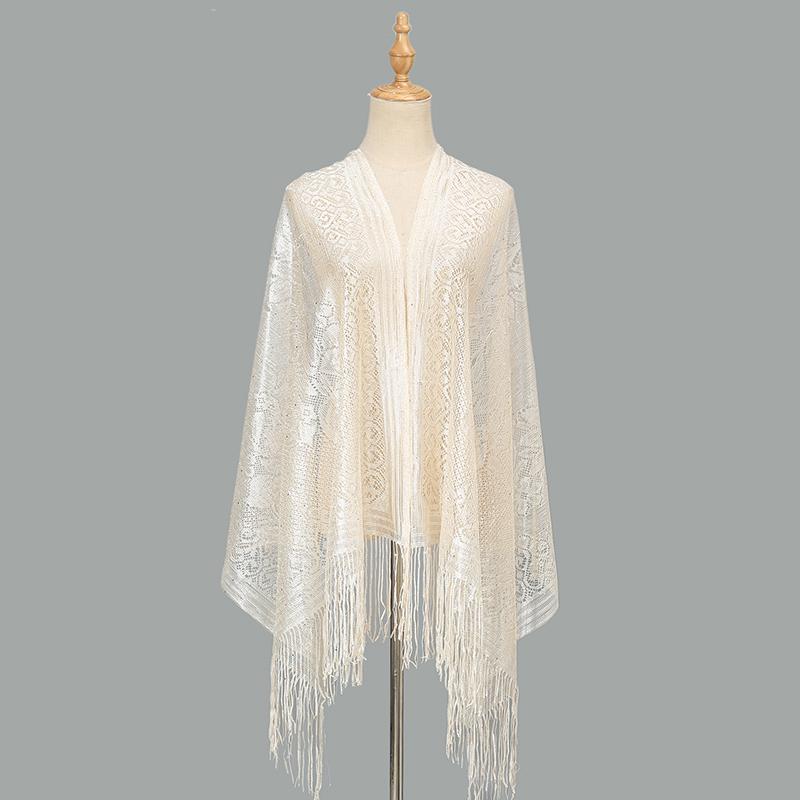 Women Summer Sequin Tassels Shawls Scarf Ladies Long Wraps Thin Hollow Travel Sunscreen Cape Femme Elegant Tippet Stoles