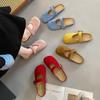 Fairy Wind Bag Head Half Slippers Female Outer Wear 2025 Summer New Flat Bottom French Square Head Lazy Muller Slippers Female