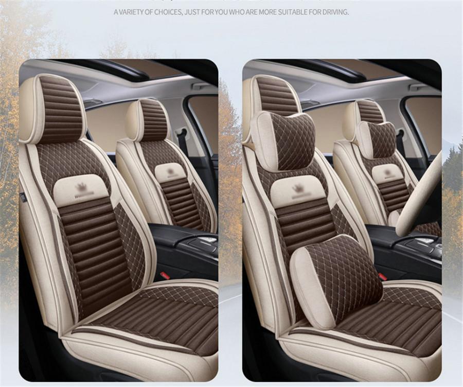 Fabric Buckwheat Shell Car Seat Covers Four Seasons Universal For 5 Seats Surrounded Waterproof PU Leather...
