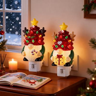 Christmas Gnome Night Light Resin Faceless Dwarf Xmas Tree LED Night Light with Multicolor Bulbs And On/Off Switch for Home Bathroom Bedroom Decor
