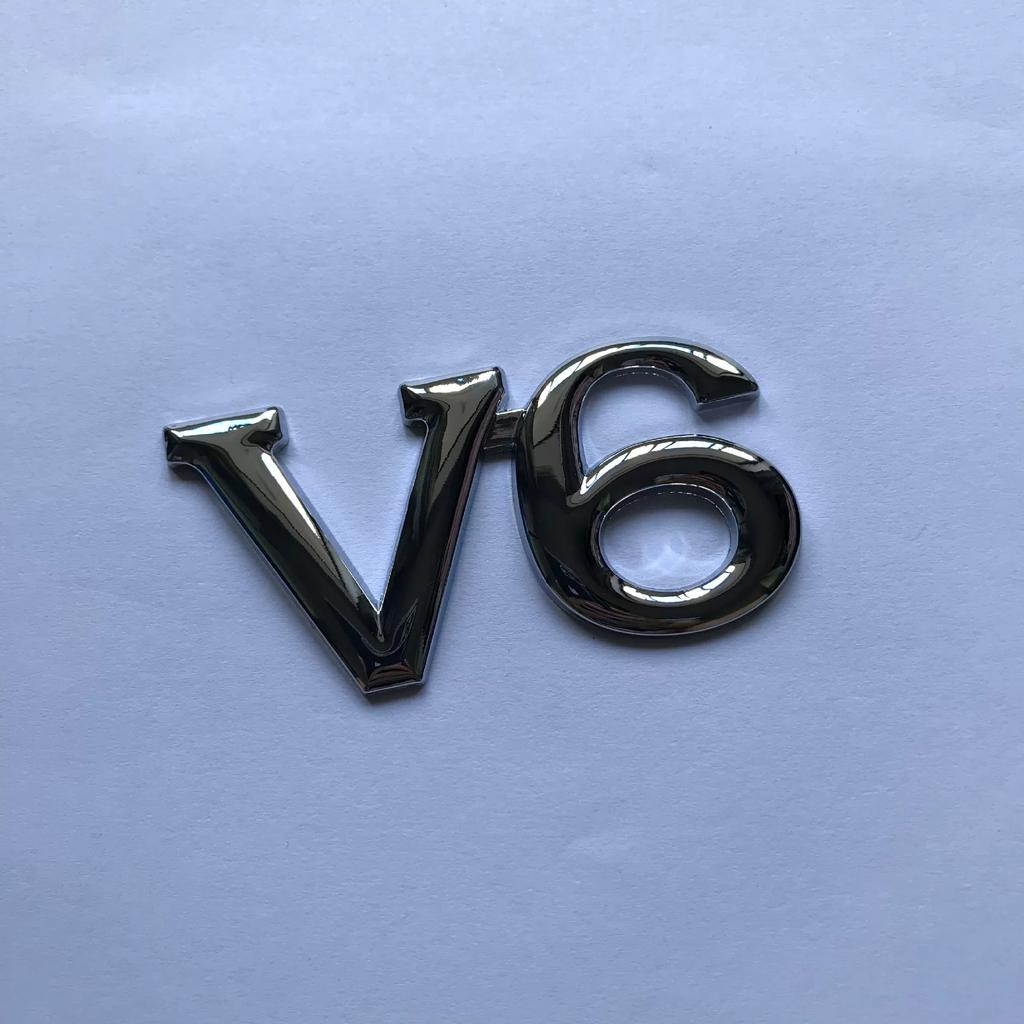 Car V6 Car Logo V8 Large Displacement Logo Modified Metal Labeling 3D Three-dimensional, Rear Labeling Body Decorative Label