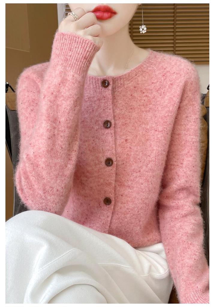 Wollstrickjacke im koreanischen Stil mit Pünktchen: Herbst/Winter Schlankmachend Lockerer Schnitt