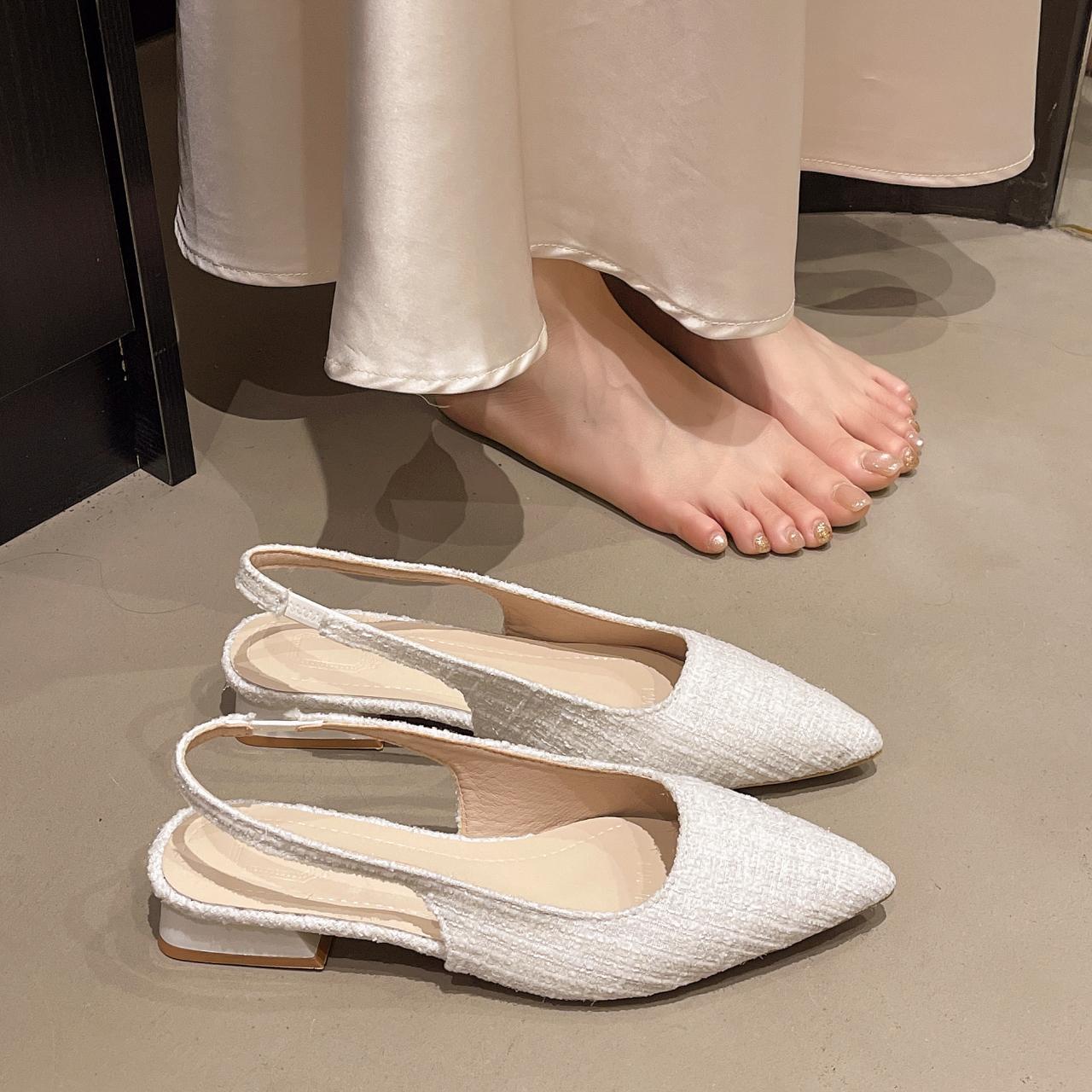 

Fashion Sea Salt Black White Pointed High Heel Sandals for Women Back Hollow Half Headed Single Shoes Fashion Versatile Dress Shoes 42 бежевый