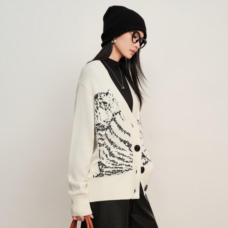 Elva' Island Women's Printed Long-Sleeve Short Knit Cardigan