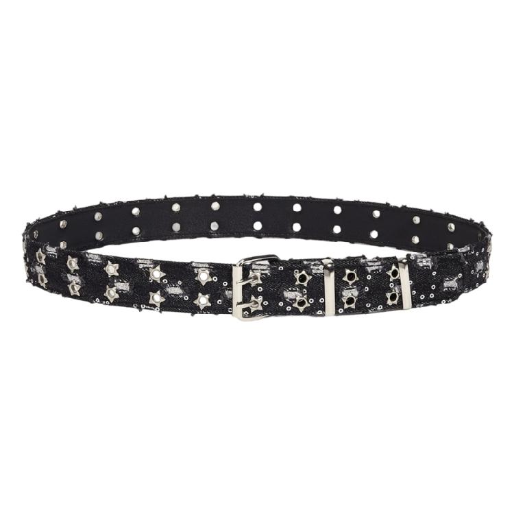 

Double Row Buckle Belt Gothic Streetwear Sash Waist Accessory with Star Embellishments for Punk and Individual Girls чорний