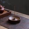 North American Black Walnut Round Solid Wood Incense Holder for Tea Ceremony, Handmade Agarwood Burner Base Tray