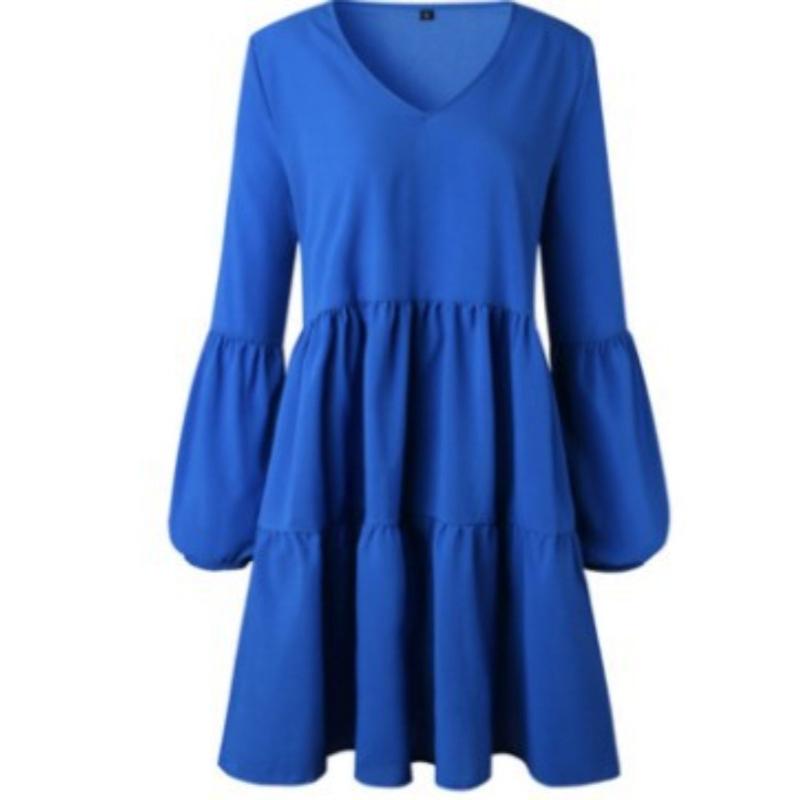 

Модное сексуальное повседневное платье с V-образным вырезом и длинным рукавом, женское элегантное облегающее свободное летнее платье, женская одежда, однотонное винтажное платье для отпуска, новое 26504 XXXL синий