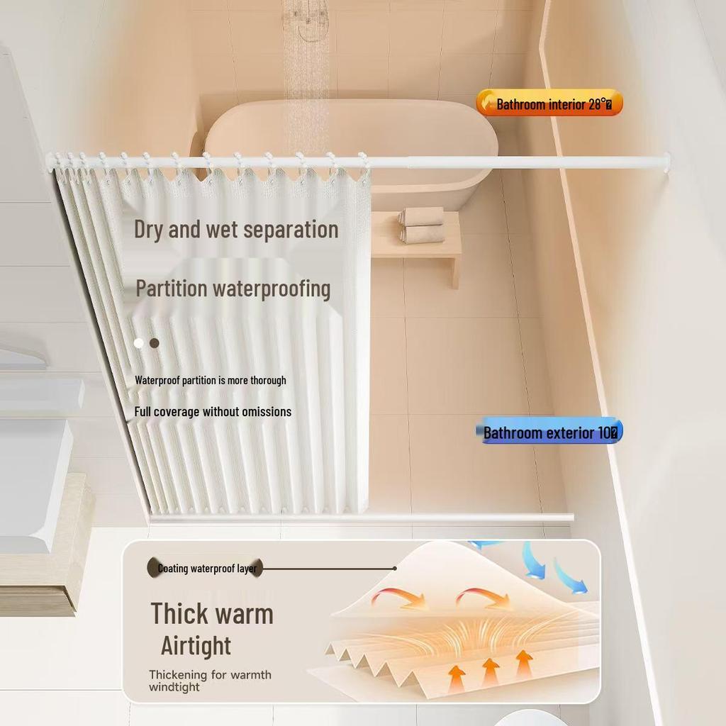 Foldable No-Drill Shower Curtain and Blackout Partition