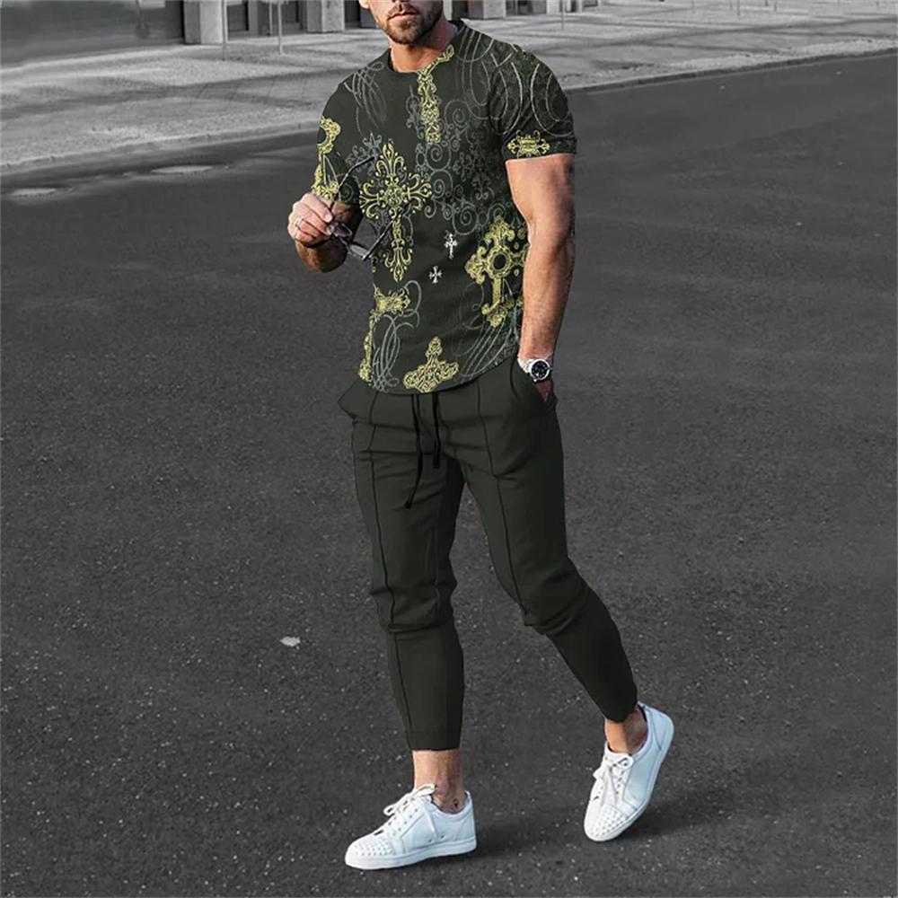 Set Estivi Uomo Tuta T-shirt Pantaloni Completi 2 Pezzi Moda Pantaloni Casual Oversize Abbigliamento Uomo Abbigliamento Sportivo Jogging
