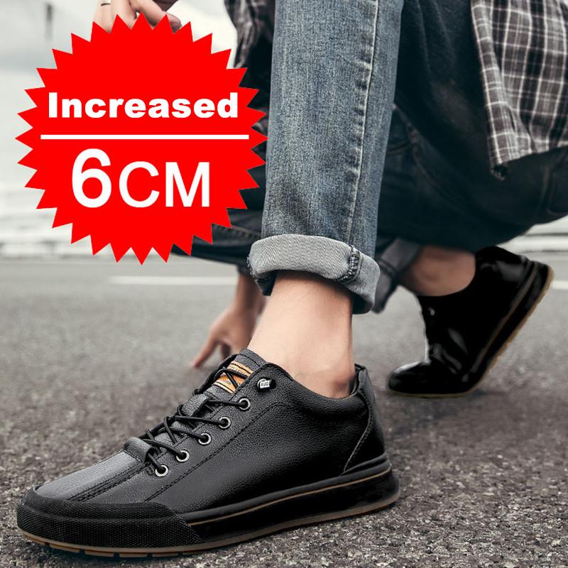 Fashion New Summer Men Genuine Leather Casual Shoes Men Sneakers Men Shoes Comfortable Platform Male Footwear Height Increase Insole 6CM