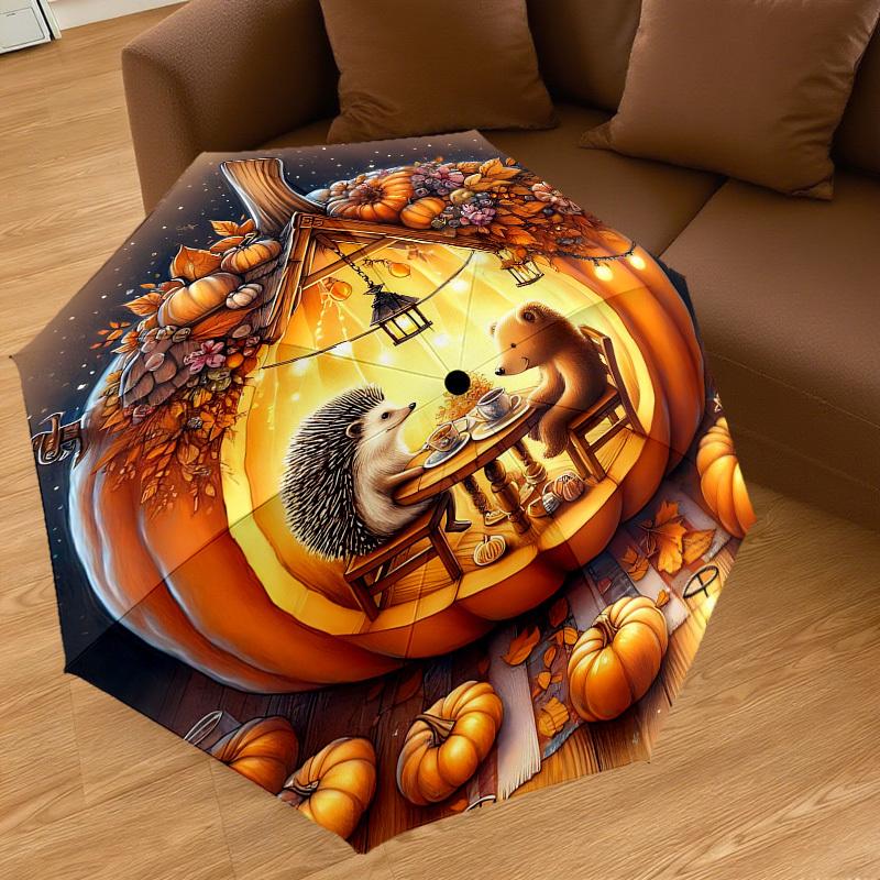 1PC Pumpkin houseAutomatic Open/Close Umbrella with Windproof, 8-Rib Sturdy Canopy, Durable Ribs, Fashionable Design1261A
