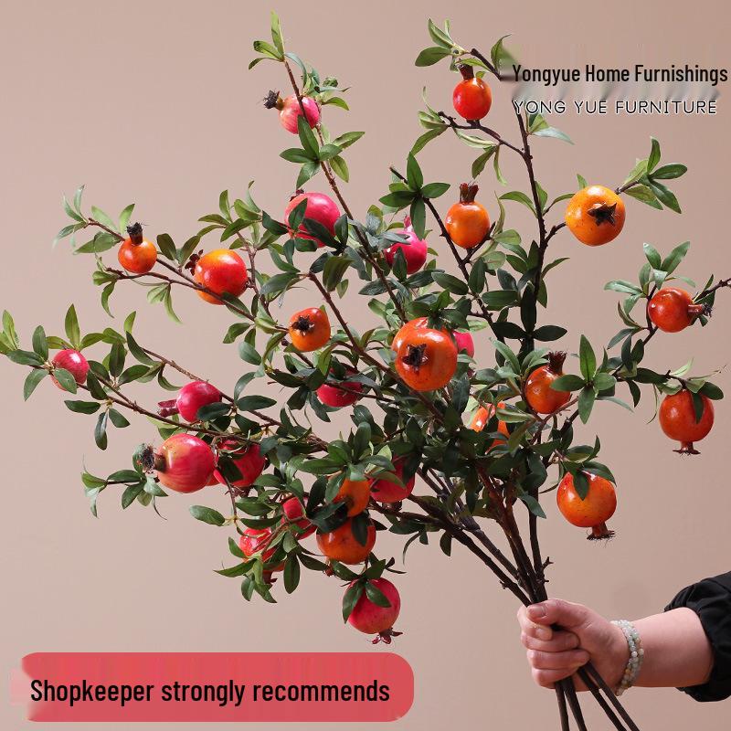 Artificial Pomegranate and Persimmon Fruit Flower Branch for Living Room or Entryway Decor