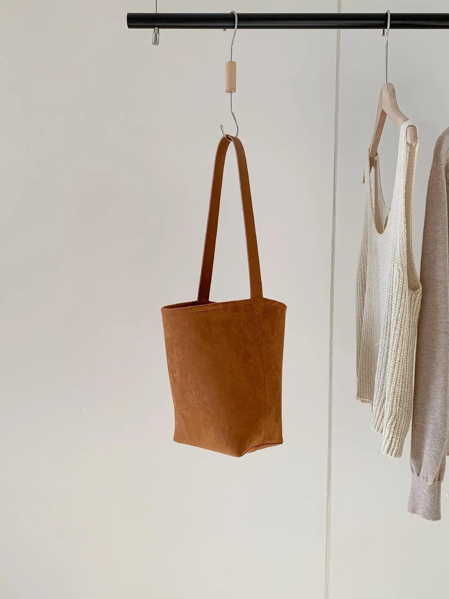 

Women Bucket bag Matte Leather Female Shoulder Bag vintage Suede lady big handbag bolsos Winter new Composite Bag bolsas коричневий