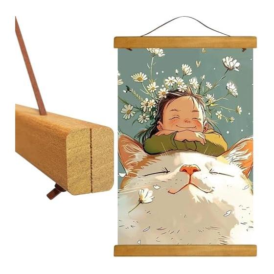 Tapestry Rod Magnet 51cm Natural Wood A2 Poster Frame Poster Hanger Furoshiki Noren Rod Wall Hanging Tenugui Rod Poster Hanging Frame Wooden Frame