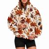 Women's Fashion Hooded Sweatshirt with Leaves Print and Pet Pocket for Casual Wear
