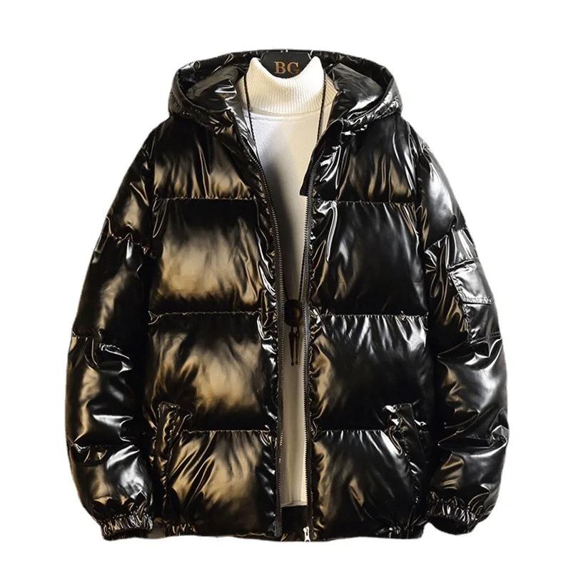 Herren Baumwollmantel Verdickte Winter Fleecegefütterte Pufferjacke Übergröße Glänzende Oberfläche Wattierte Jacke