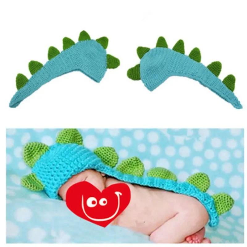 Knitted Little Dinosaur Baby Photography Props Blue Studio Style Clothing Supply Woolen Yarn Hat Clothes for Newborn Photo Props
