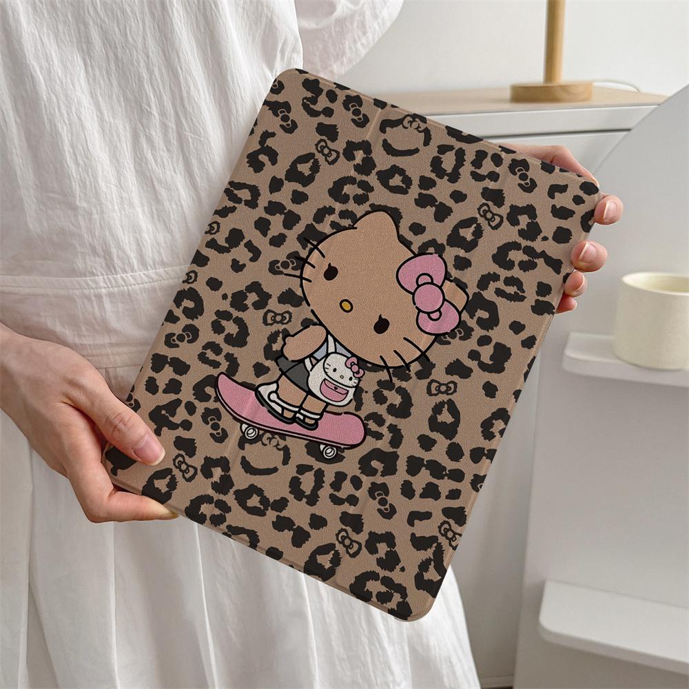 Cute Leopard Skateboard HelloKitty Tablet Case Suitable for A16 2024 11 2025 Air 5/4 10.9 iPad 10 9.7 10.2/10.5 Mini 6/5 with Pe