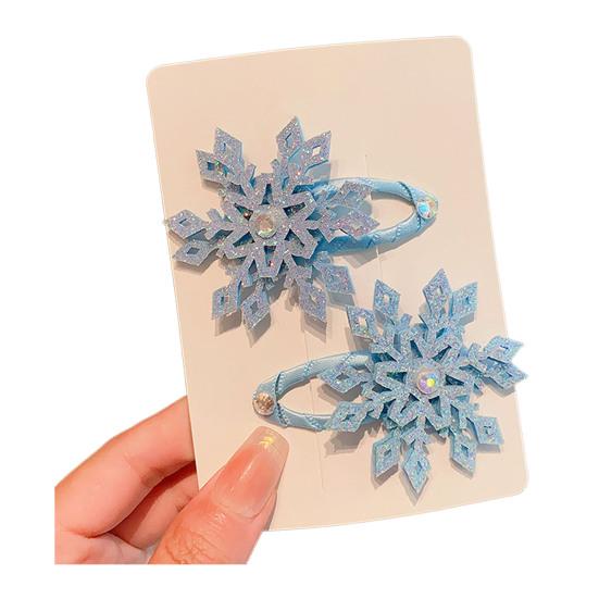 1 Pair Girls Hair Clip Blue White Snowflake Design Christmas Hair Pins Lightweight Hair Styling Tools Hair Accessories