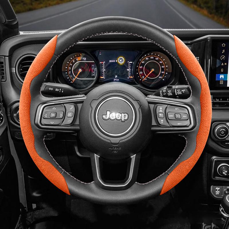 For Jeep Suede Snap-on Steering Wheel Cover Fit Renegade Compass Wrangler Jk Jl Grand Cherokee Wk2 Accessories Wj Portachiavi