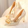 Fashion 2025 New Spring And Autumn Bridal Wedding Shoes Rhine-shaped High Heels Female Stiletto Crystal Pumps