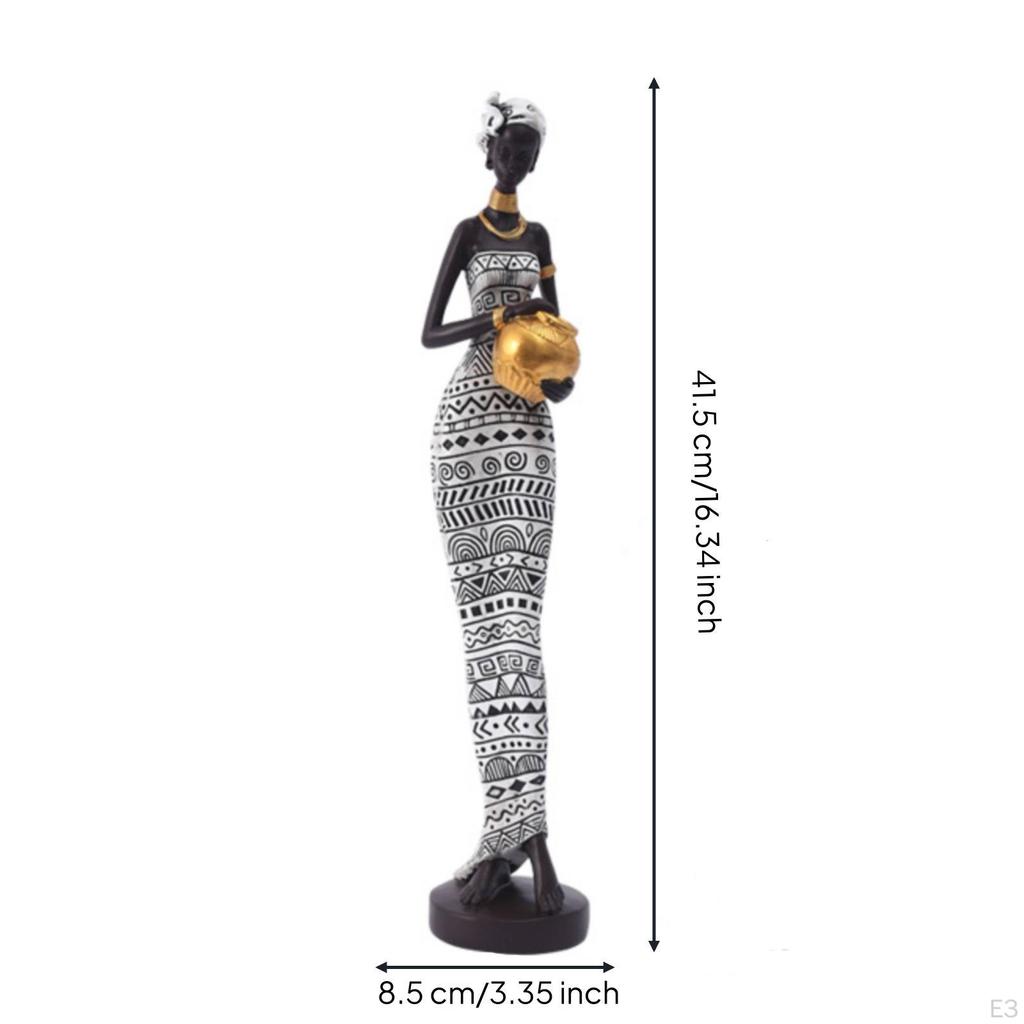 African Woman Figurine Ethnic Statue with Bowl Decorative