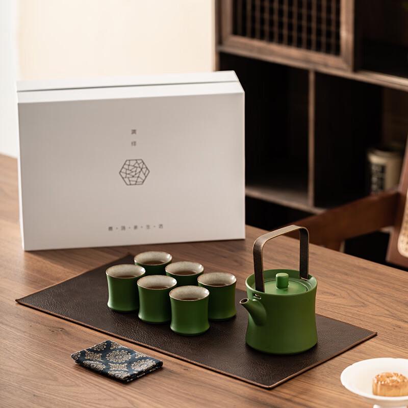 Chinese Bamboo Green Glaze Ceramic Tea Set